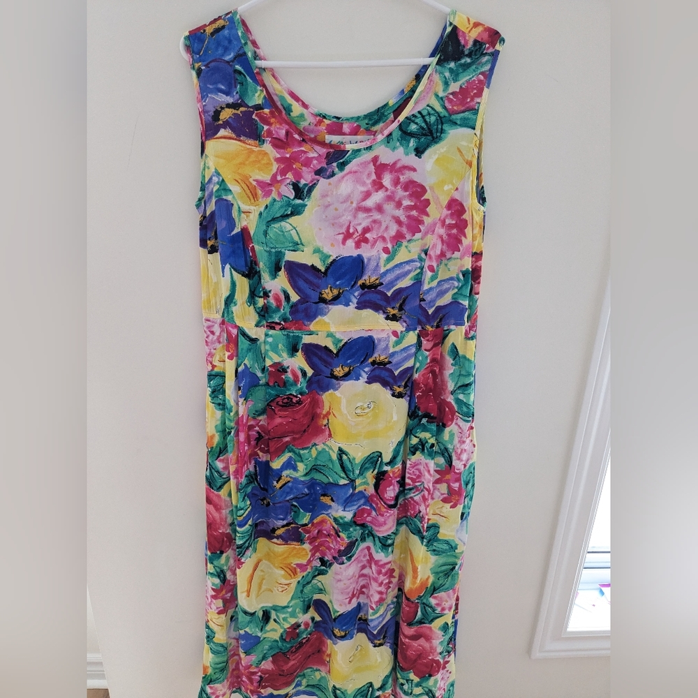 Jams World Vintage Midi Sleeveless Colorful Floral Hawaiian Dress M